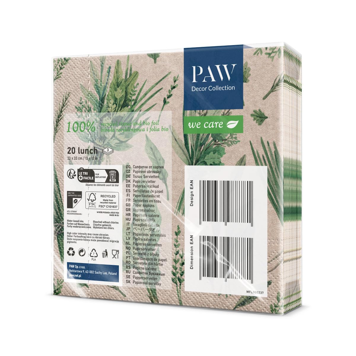 PAW Decor Collection Napkins - 3-Ply Kraft Paper | 20 Pieces | 33 x 33 cm 2