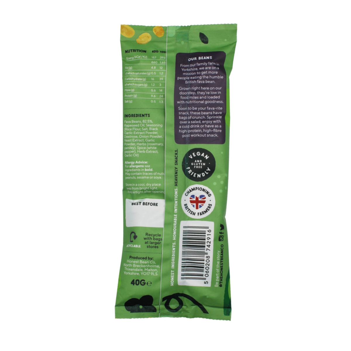 The Honest Bean Co Roasted Fava Bean, Black Garlic & Herb - Plant-Based Protein Snack | 40g Packs | 12 Count 8