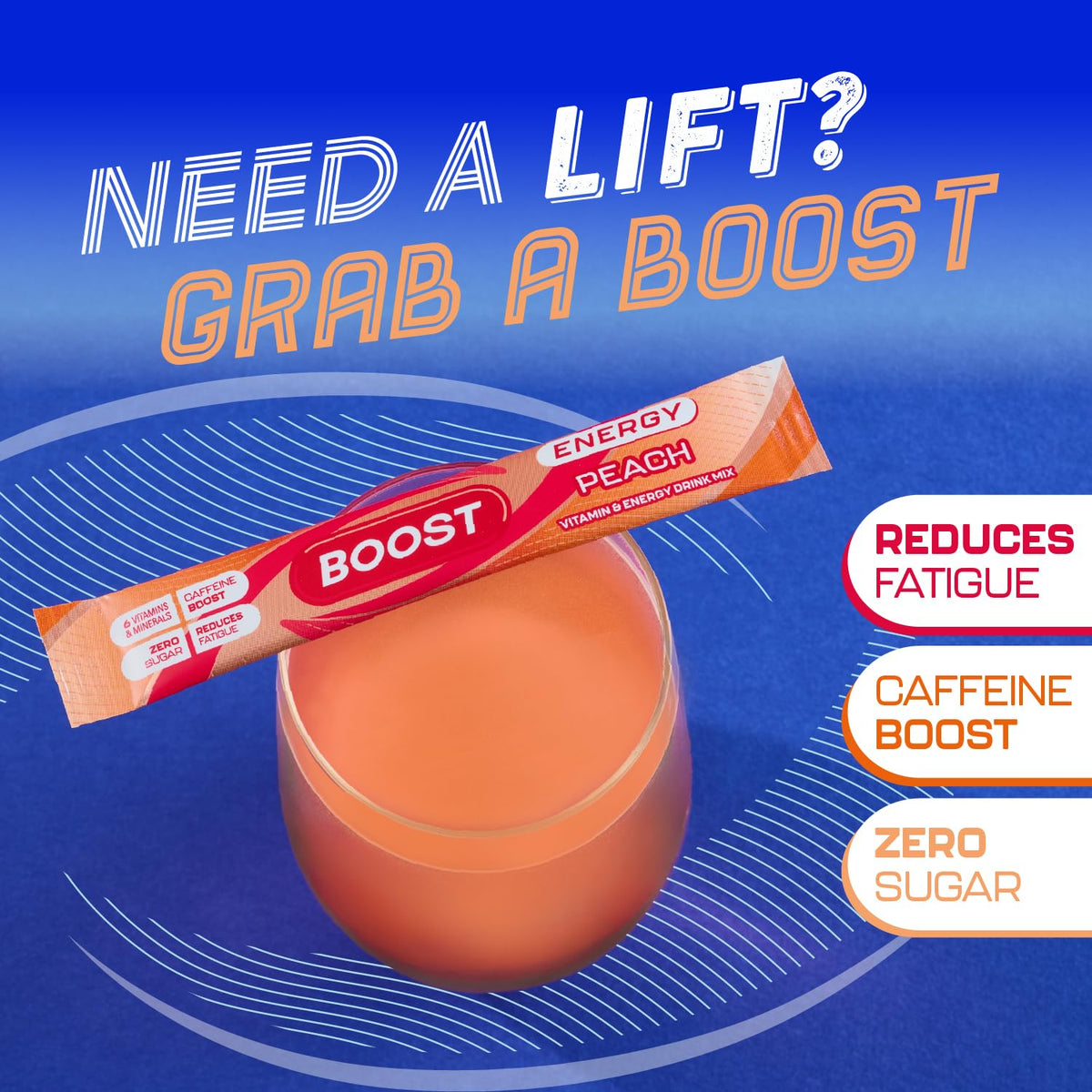 Boost Energy Powder Peach - Zero Sugar, 5g Sachets, 6 Pack 5