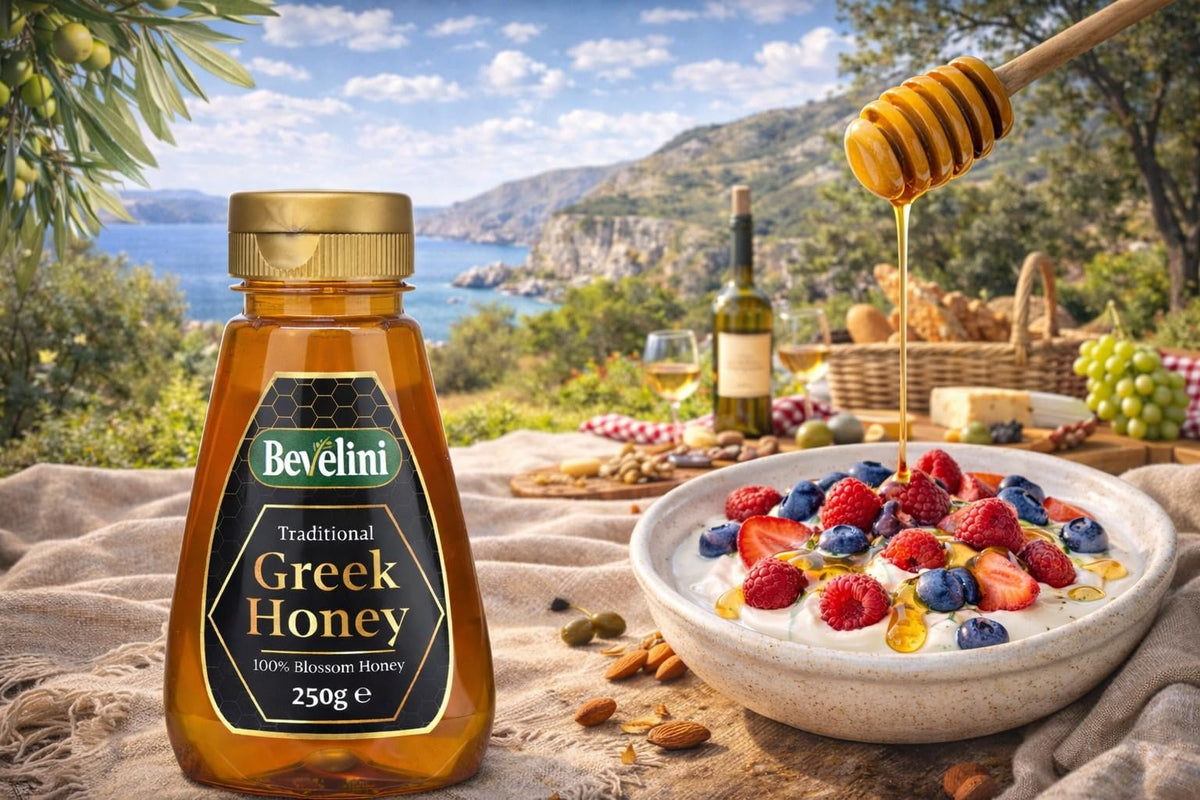Bevelini Greek Blossom Honey - Smooth Natural Taste, 250g Squeezy Bottle