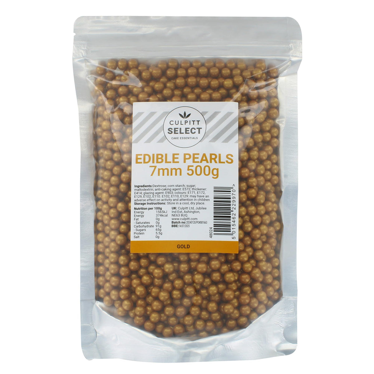 Culpitt Select Gold Pearls - 4mm Edible Cake Decorations | 500g Pouch