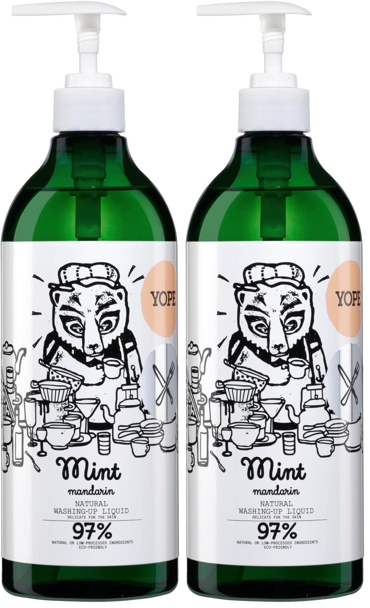 Yope Natural Detergent Washing-Up Liquid - Mint & Mandarin Scent | Vegan | Cruelty-Free | 750 ml (Pack of 2)