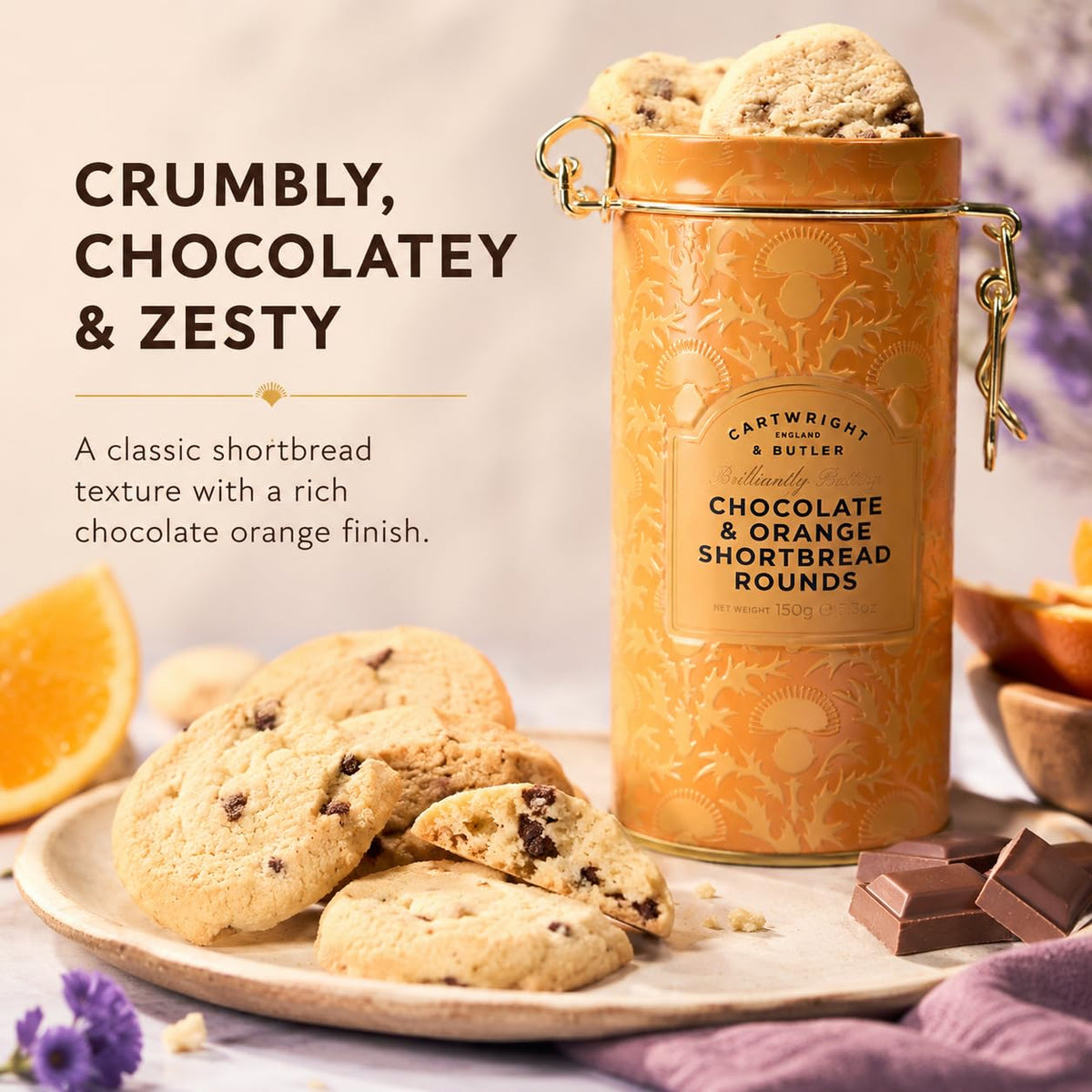 Cartwright & Butler Chocolate & Orange Shortbread Rounds - 150g 3