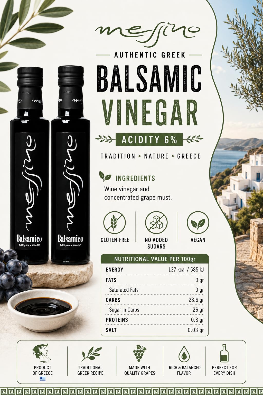 Messino Balsamic Vinegar - Authentic Greek, 2 x 250ml Bottles 9