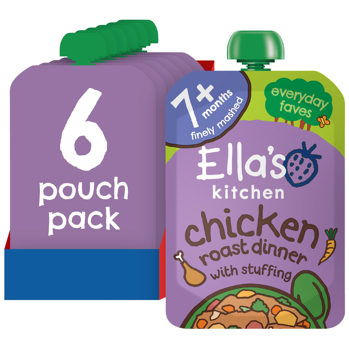 Ella's Kitchen Cheery Chicken Roast Dinner - Organic Savoury Meal for Babies | 130g Pouches (Pack of 6)