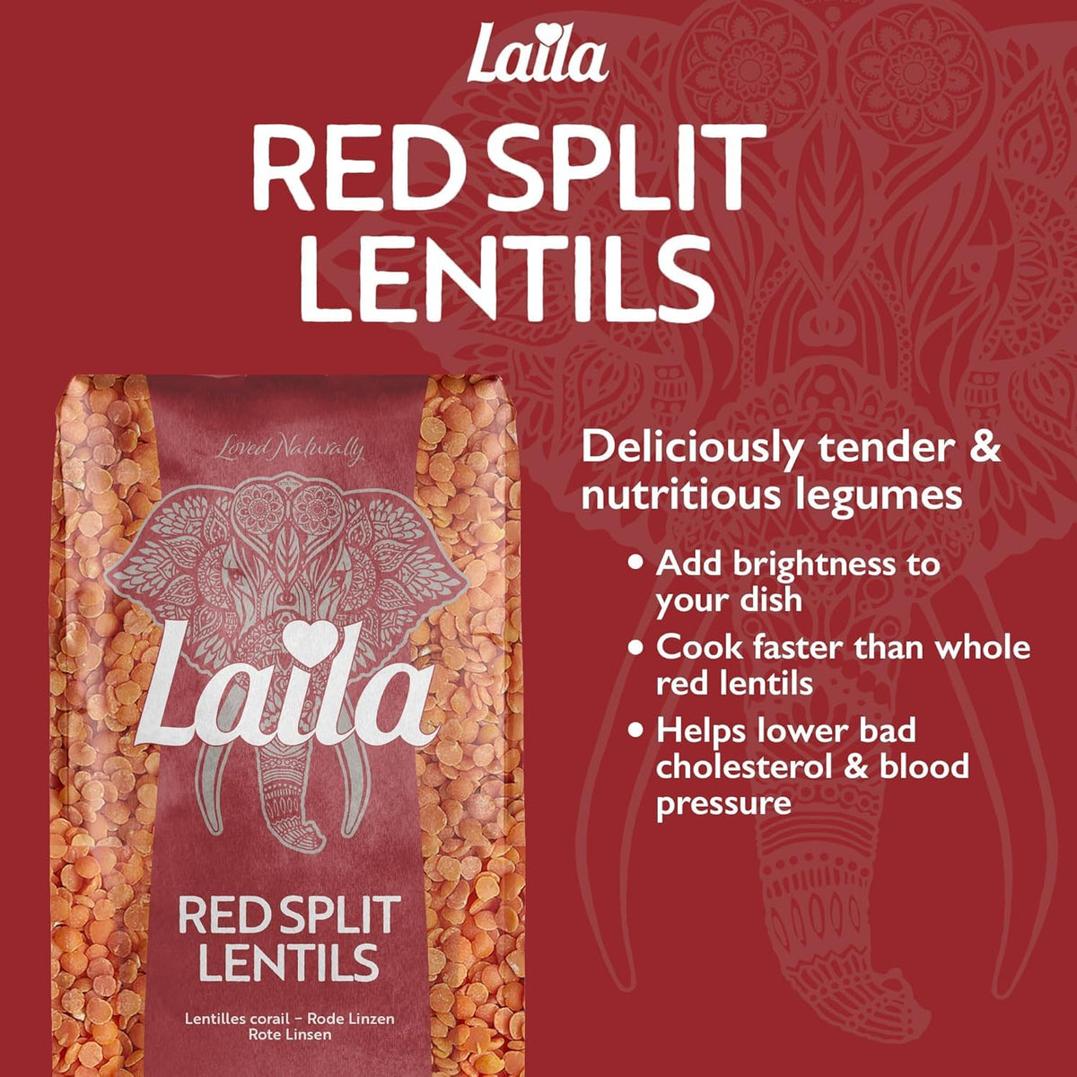 Laila Red Split Lentils - 500g | Rich in B Vitamins & Fibre | Easy to Prepare