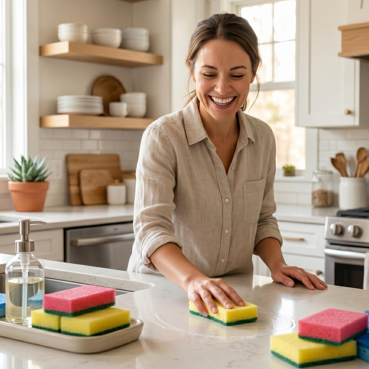 IDEA HOME Ms. KITCHEN Dishwashing Sponge - Dual-Sided Scrubber | Set of 10 | Multicolor 5