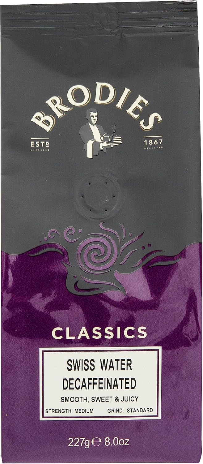 Brodies Swiss Water Decaffeinated Ground Coffee - 227g Pack of 4 | Arabica Beans | Medium Roast 5
