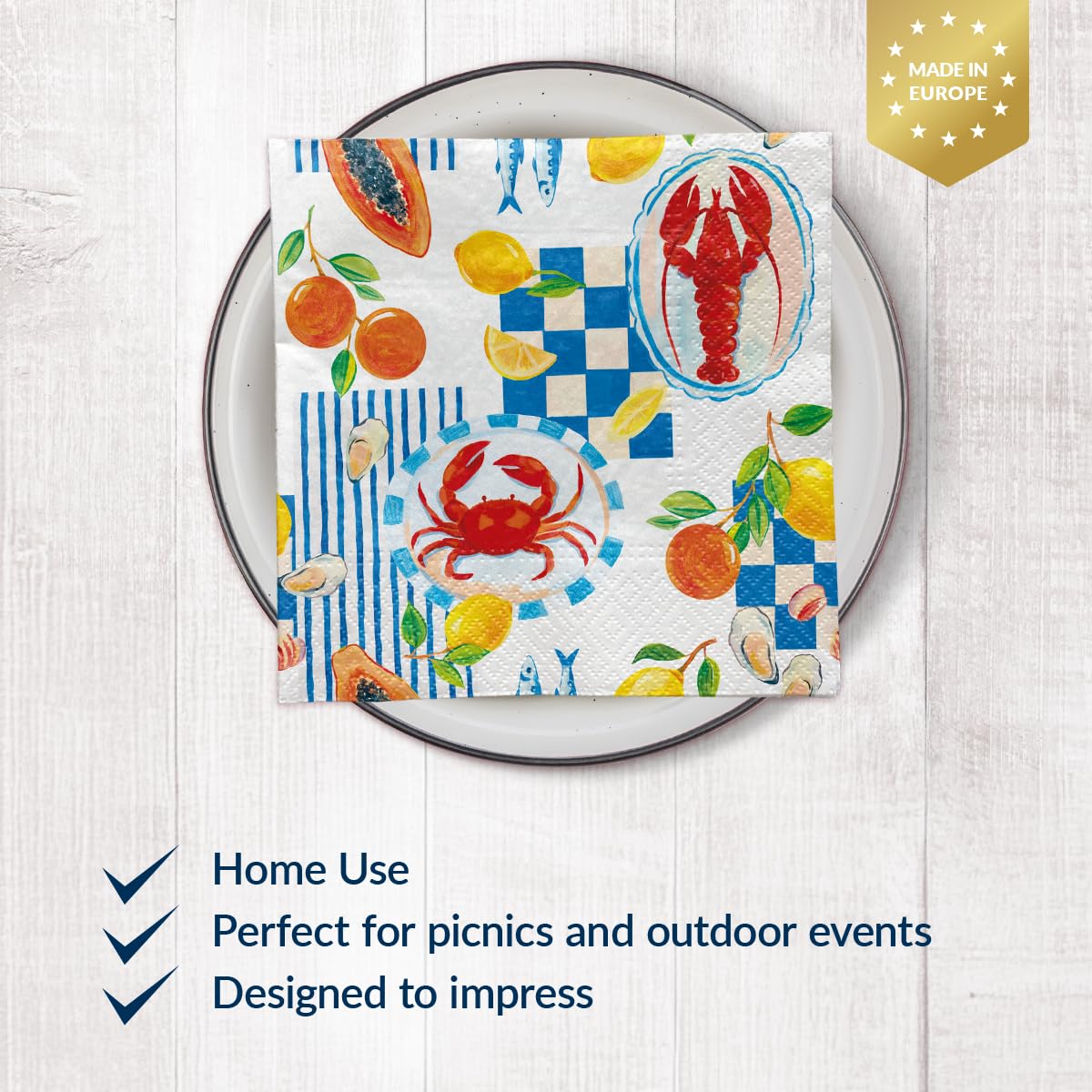 PAW Decor Collection Paper Napkins - Navy Bites | 33 x 33 cm | 20 Pack 2