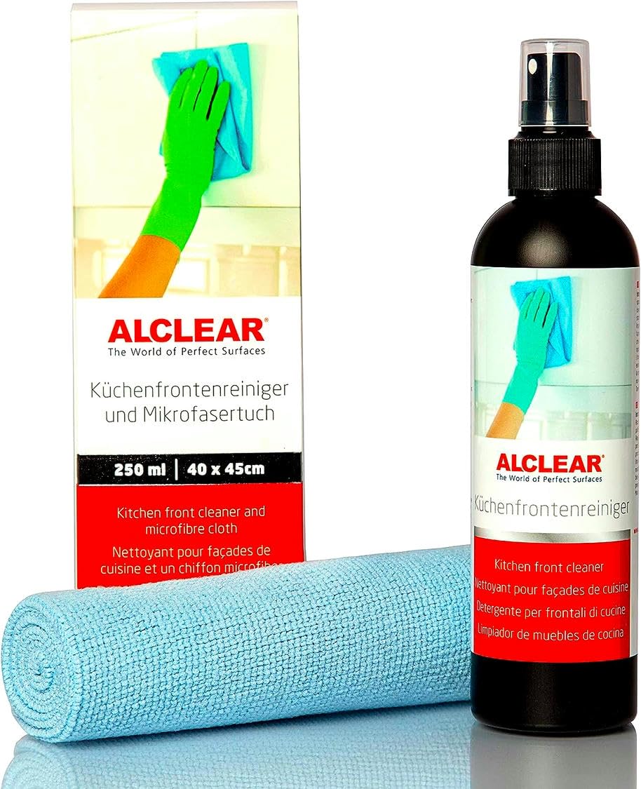 ALCLEAR Kitchen Front Cleaner - Removes Grease & Fingerprints | 250ml | Includes Microfiber Cloth