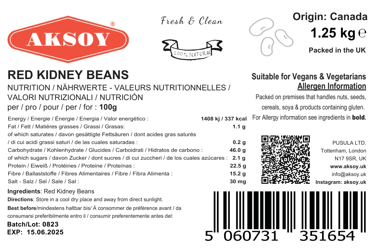 AKSOY Red Kidney Beans - 1.25kg Bag | Rich in Protein & Fiber | Low Fat, Whole Beans 3
