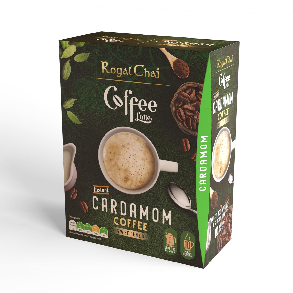 Royal Chai Cardamom Coffee Latte - 10 Single Serving Sachets | Instant Coffee Powder 1