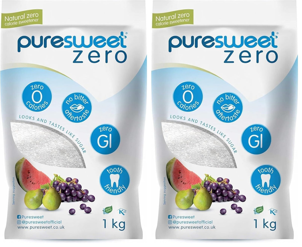 Puresweet Zero 100% Natural Erythritol Sweetener - Zero Calorie, Diabetic Friendly | 1kg Bag (Pack of 2)