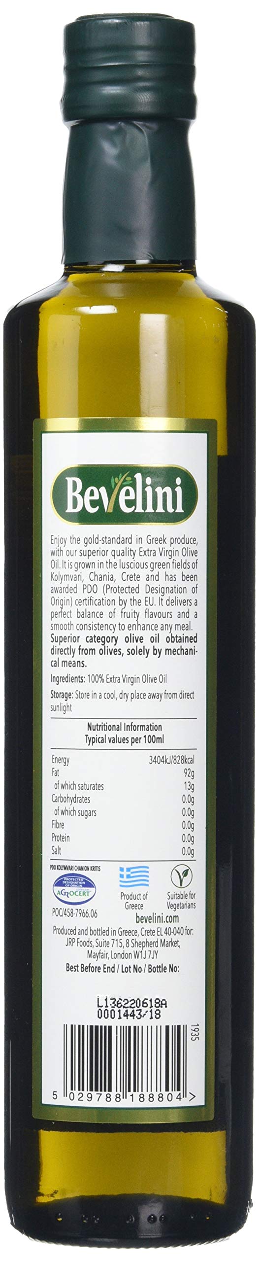 Bevelini Extra Virgin Olive Oil - 100% Cold Pressed, 750ml | Sourced from Greece | Rich in Antioxidants