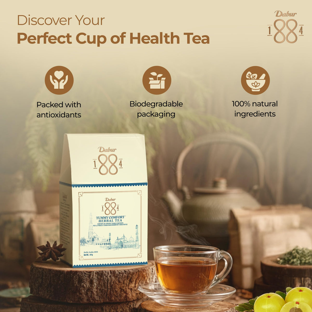 Dabur Herbal Tummy Comfort Tea - Supports Digestion | 54g | 20 Wellness Tea Bags 3