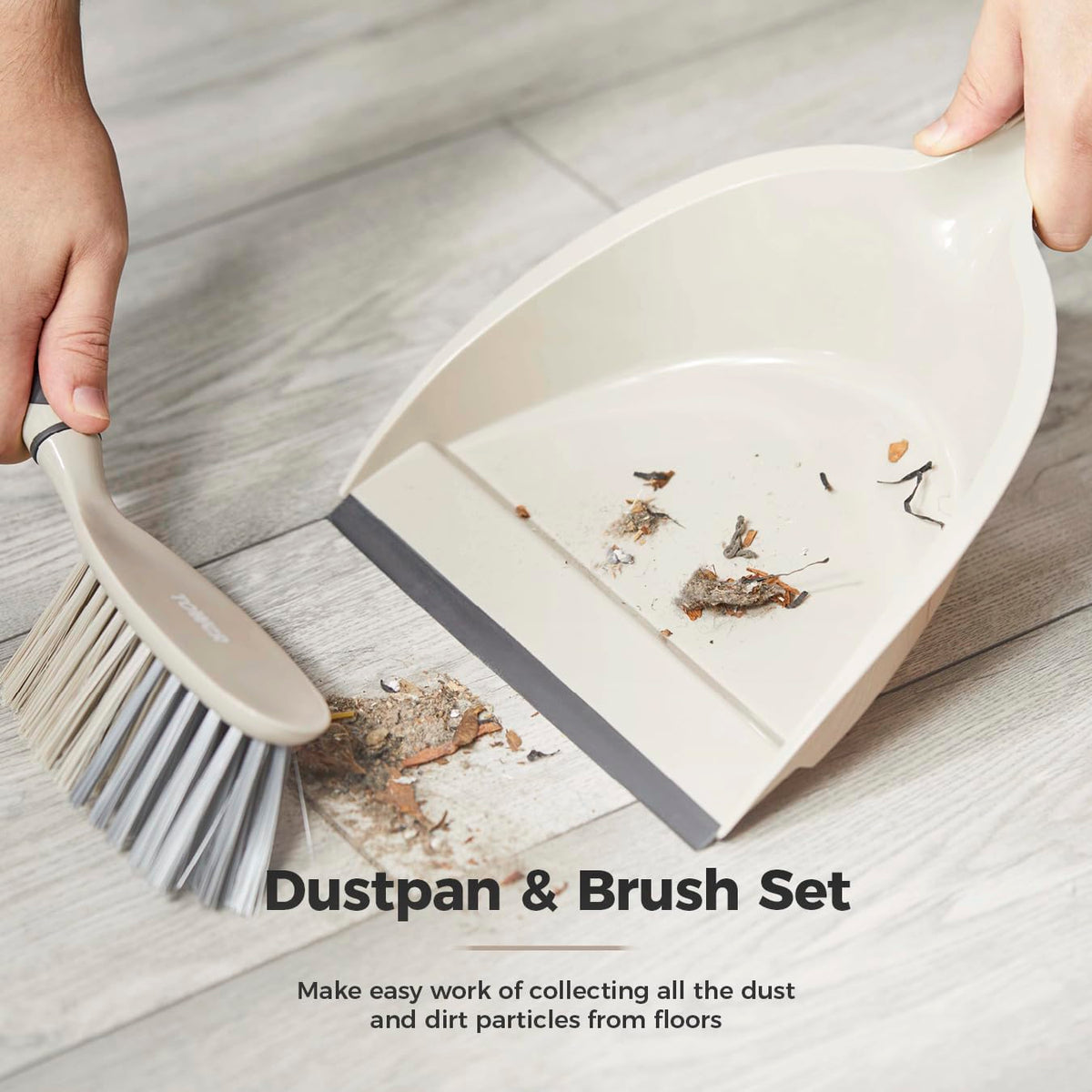 Tower 5-in-1 Cleaning Set - Dustpan & Brush, Broom, Dish Brush, Scrub Brush | 5 Pieces | Latte 5