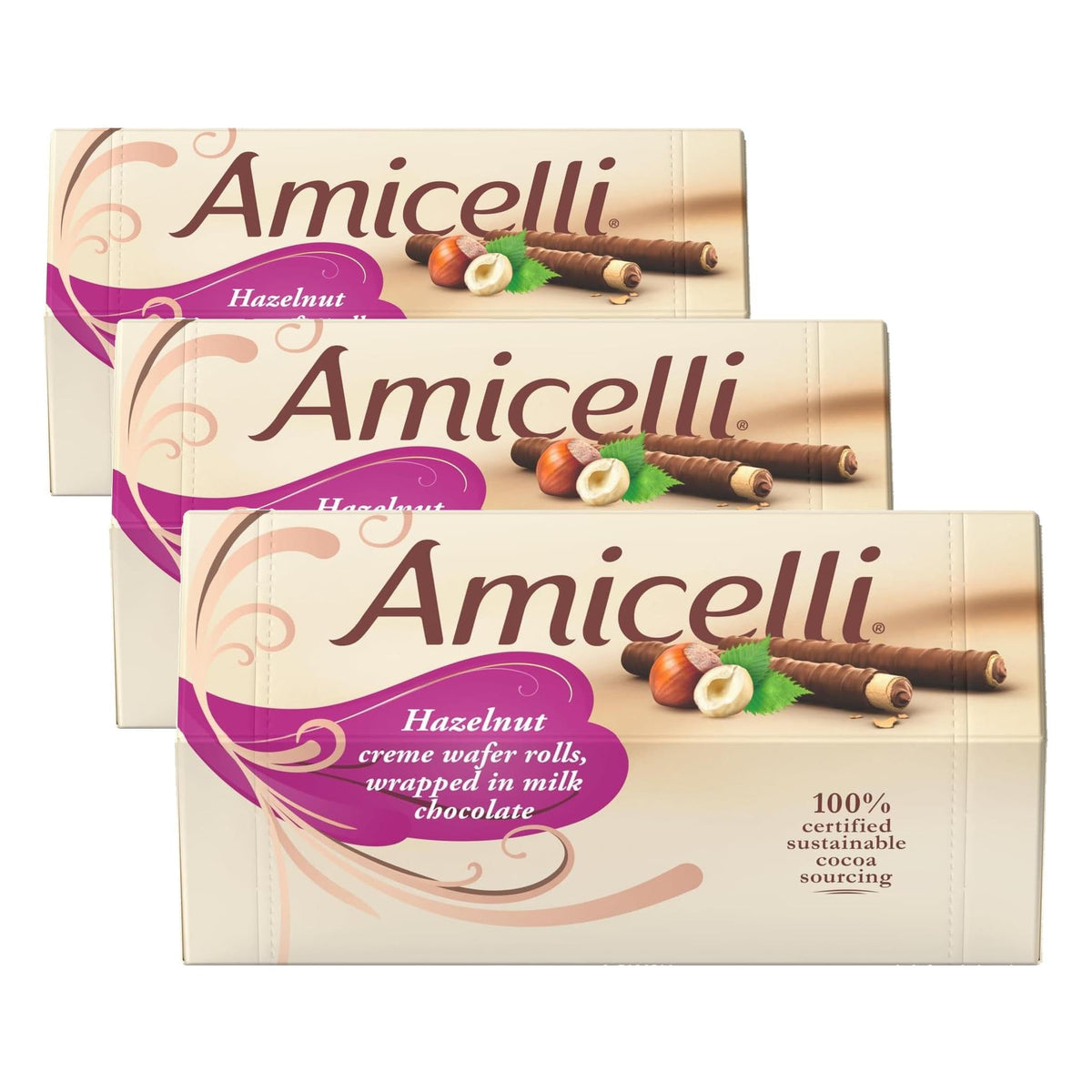 Amicelli Original Hazelnut Crème Wafer Rolls - 600g Pack of 3