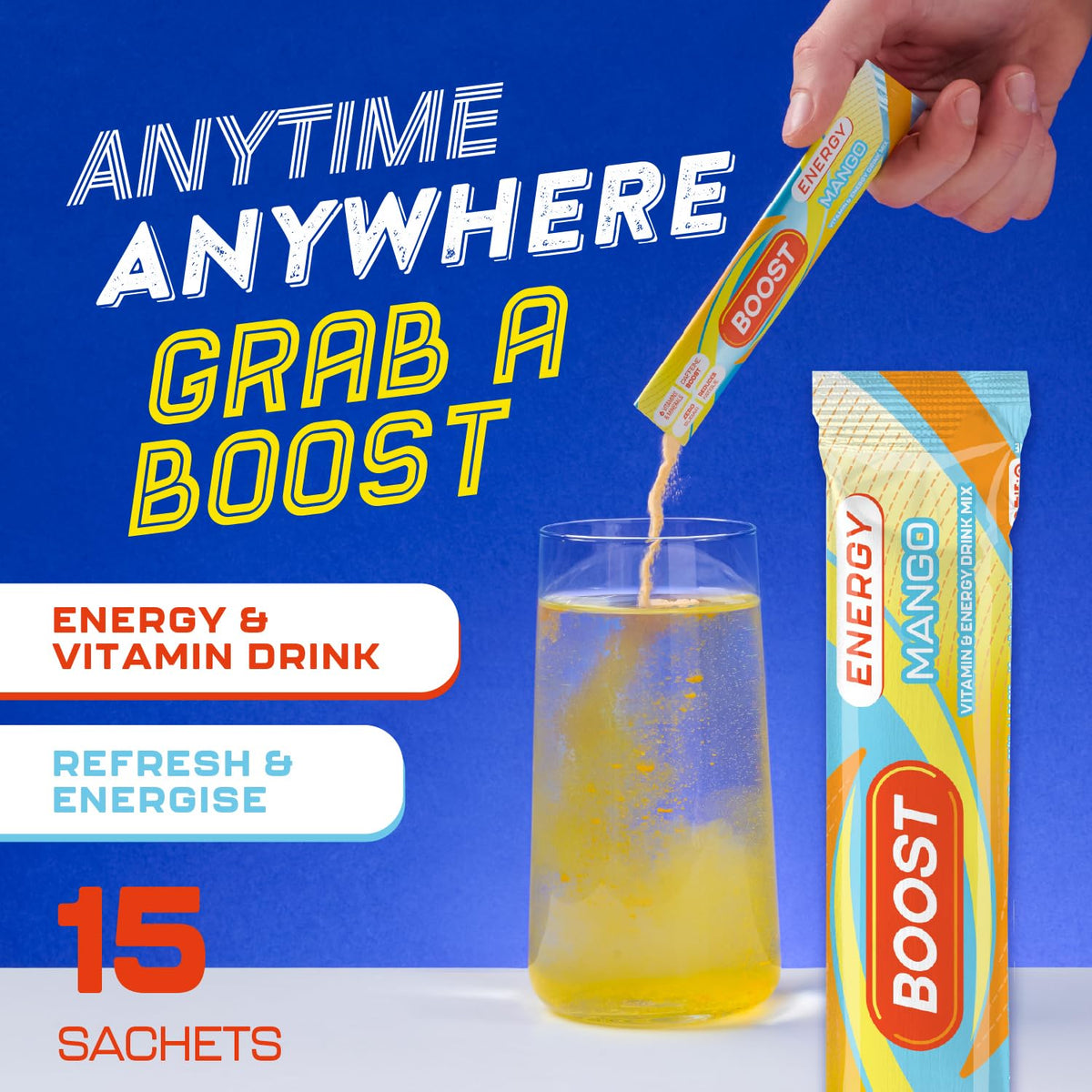 Boost Energy Powder Mango - Zero Sugar, 50mg Caffeine per Sachet | 6 x 5g Sachets 2