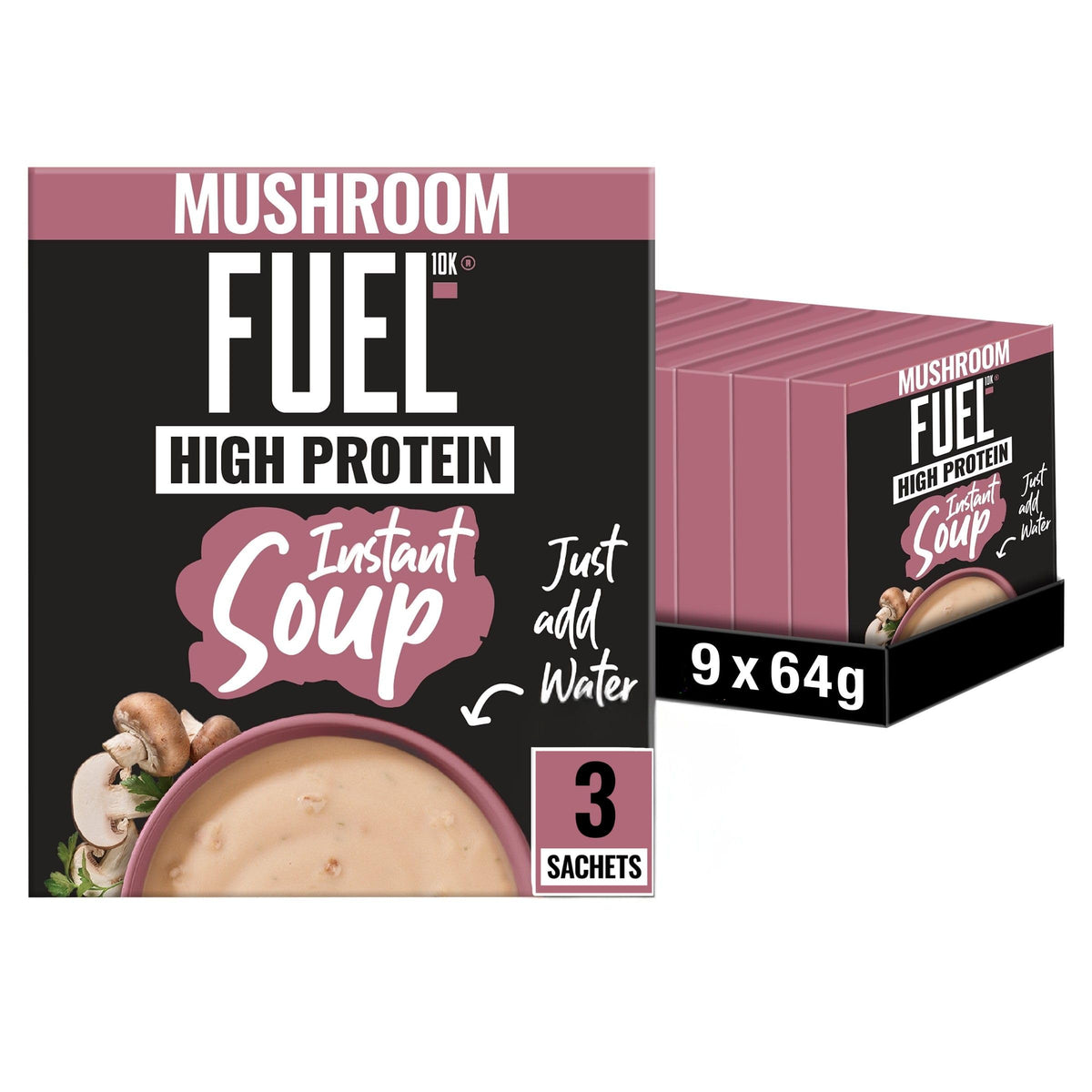 FUEL10K High Protein Mushroom Instant Soup - 27 Sachets | Vegetarian | Quick & Easy