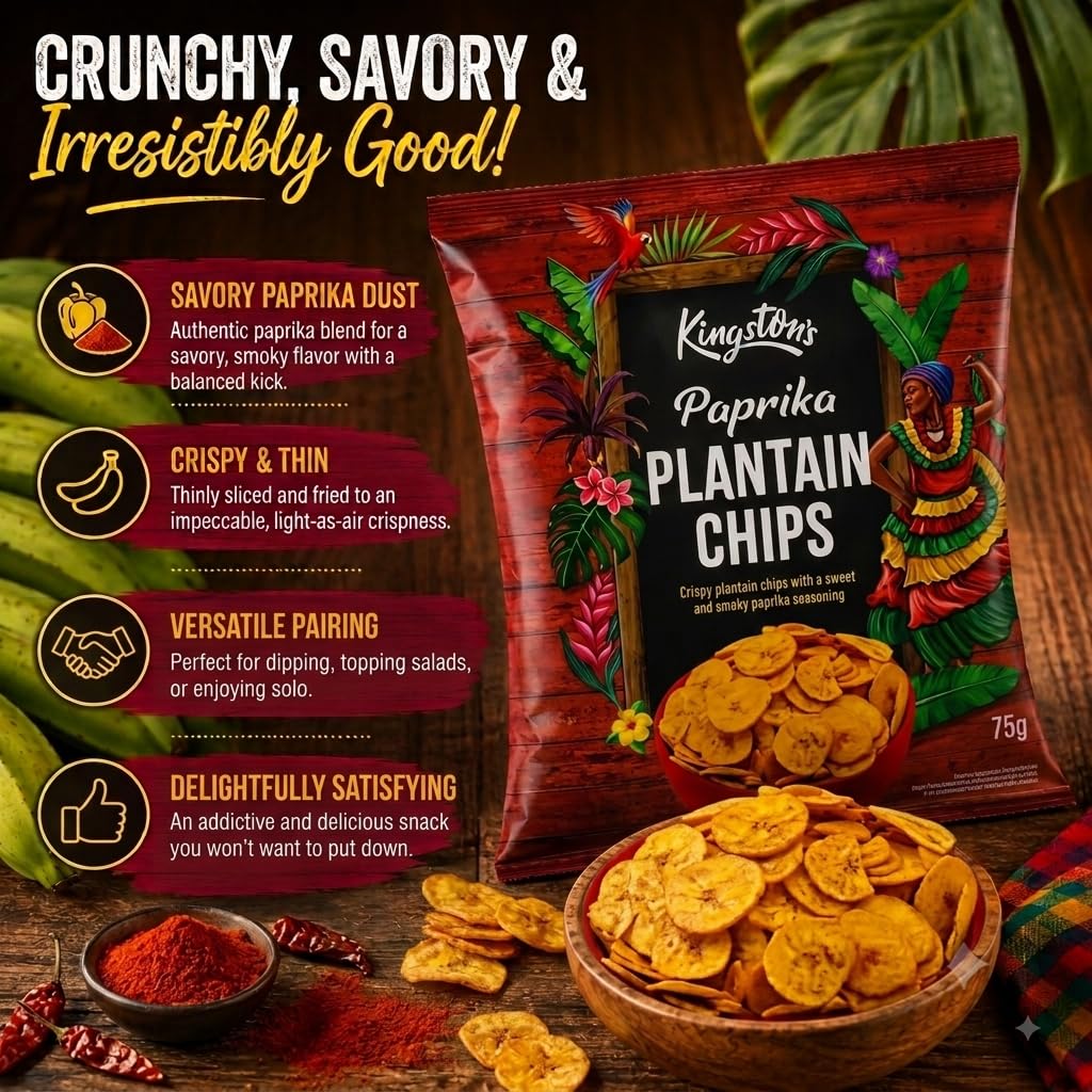 Kingston's Paprika Plantain Chips - Crispy Vegan Snack | 12 x 75g Multipack 3