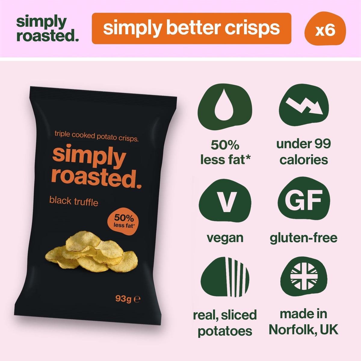 Simply Roasted Black Truffle Crisps - 6 x 93g Sharer Bags | Roasted, Gluten-Free, Vegan