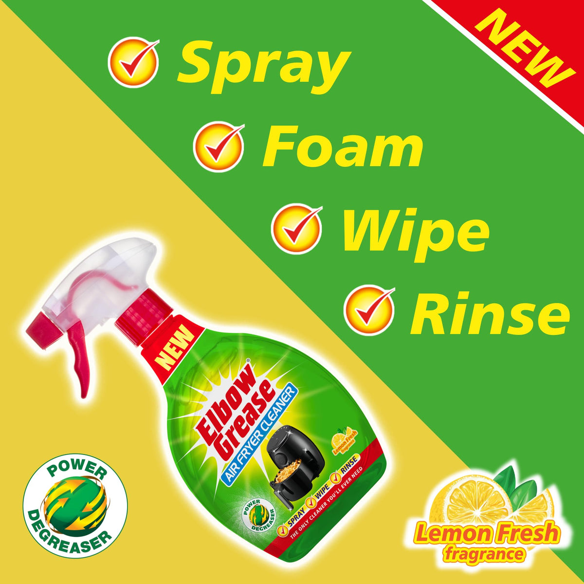 Elbow Grease Air Fryer Cleaner Spray - Cuts Grease & Grime, Lemon Scent, 500ml 3