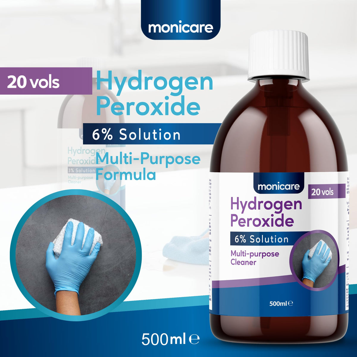 Monicare Hydrogen Peroxide 6% - All-Purpose Cleaner for Laundry & Household Use | 500 ml