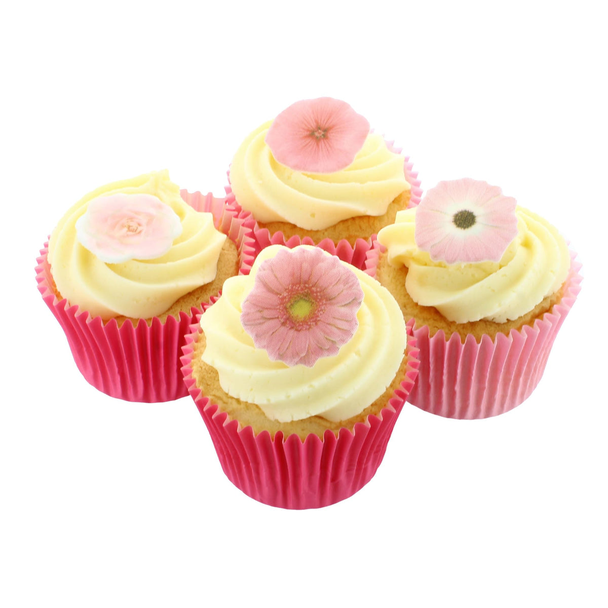 Culpitt Pink Flower Edible Cupcake Toppers - 32 Pack | Fondant Sugar Paste | 30mm Diameter 3
