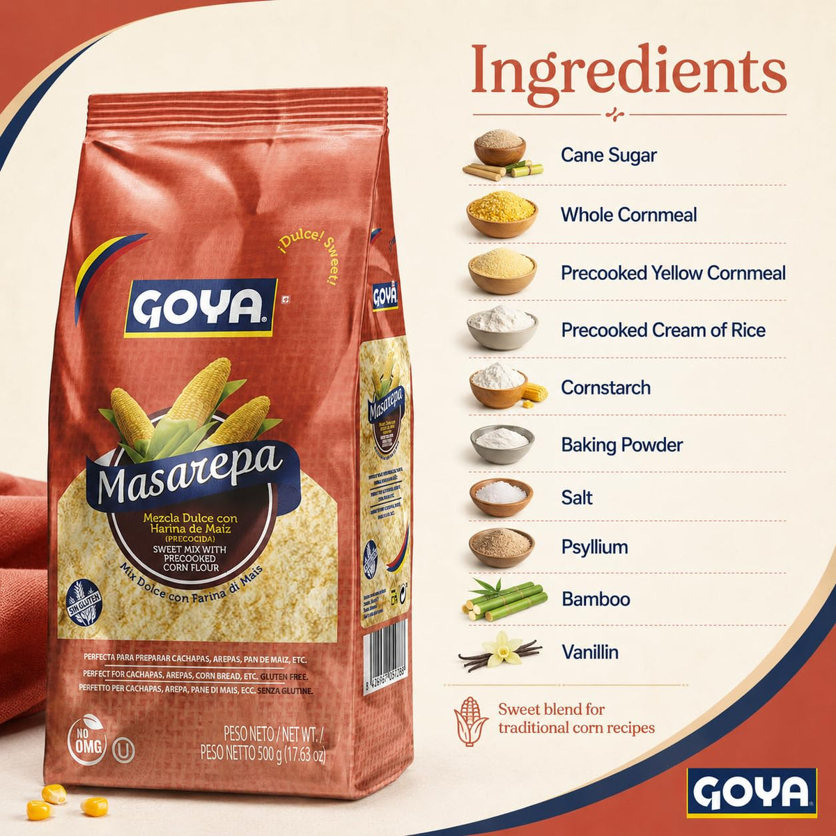 Goya Masarepa Sweet Mix with Precooked Corn Flour - Gluten Free | 500g Pack 2