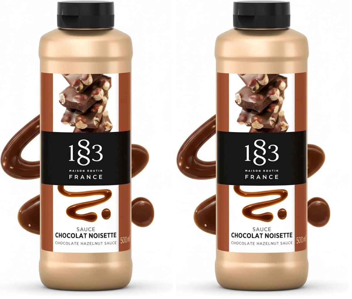 1883 MAISON ROUTIN Chocolate Hazelnut Sauce - Gourmet Dessert & Drink Topping | 500ml Squeezy Bottle (Pack of 2)