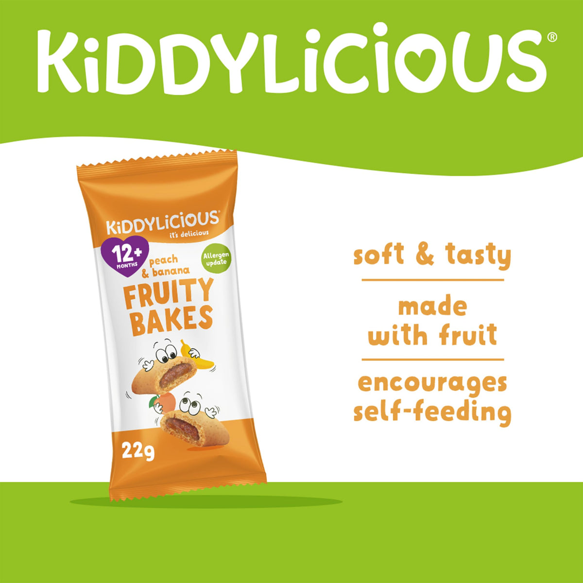 Kiddylicious Peach & Banana Fruity Bakes - Soft Baked Wholewheat Bars with Real Fruit Filling | 8 Count (Pack of 6)