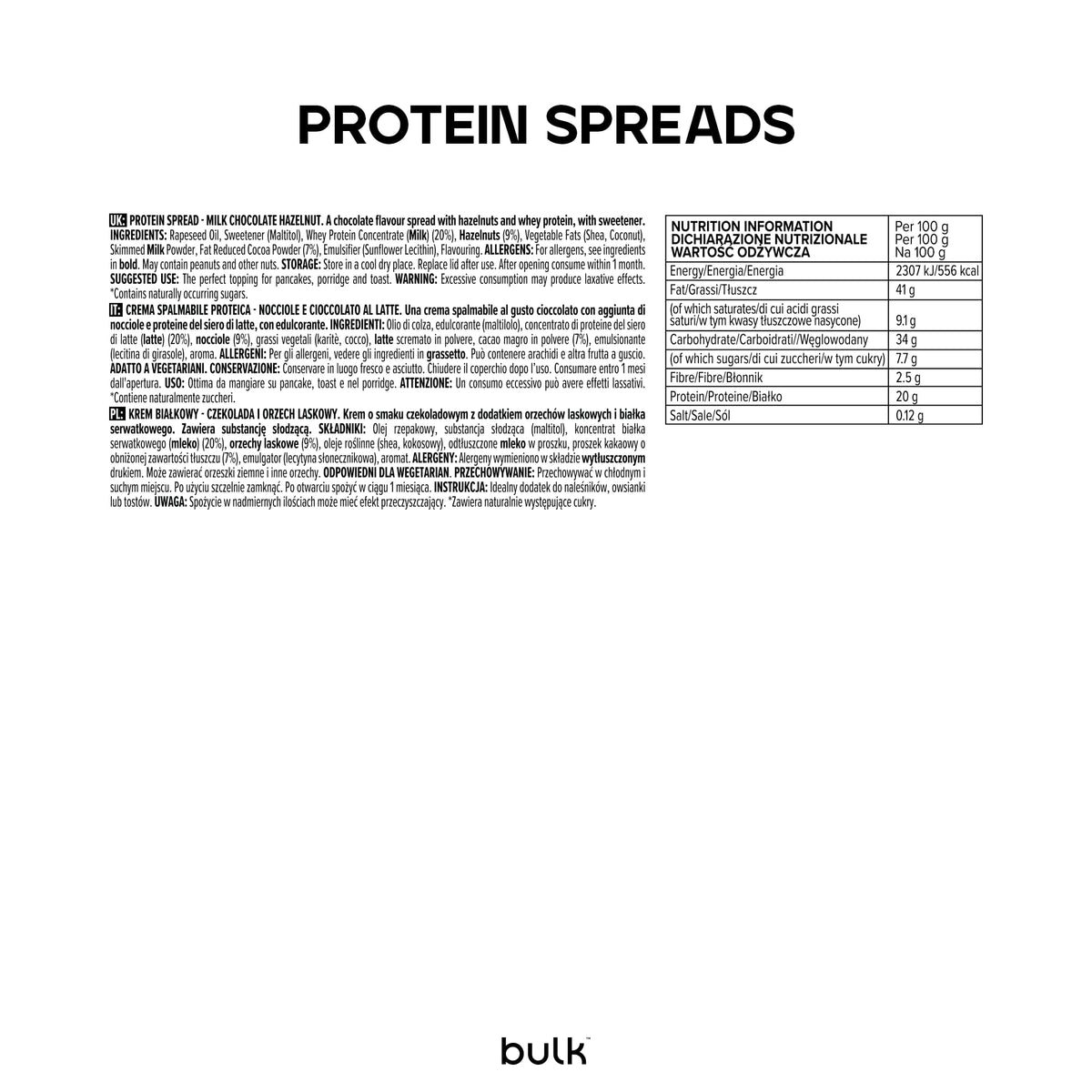 BULK POWDERS Protein Spread - Milk Chocolate Hazelnut | 500g Jar | 20g Protein per 100g 2