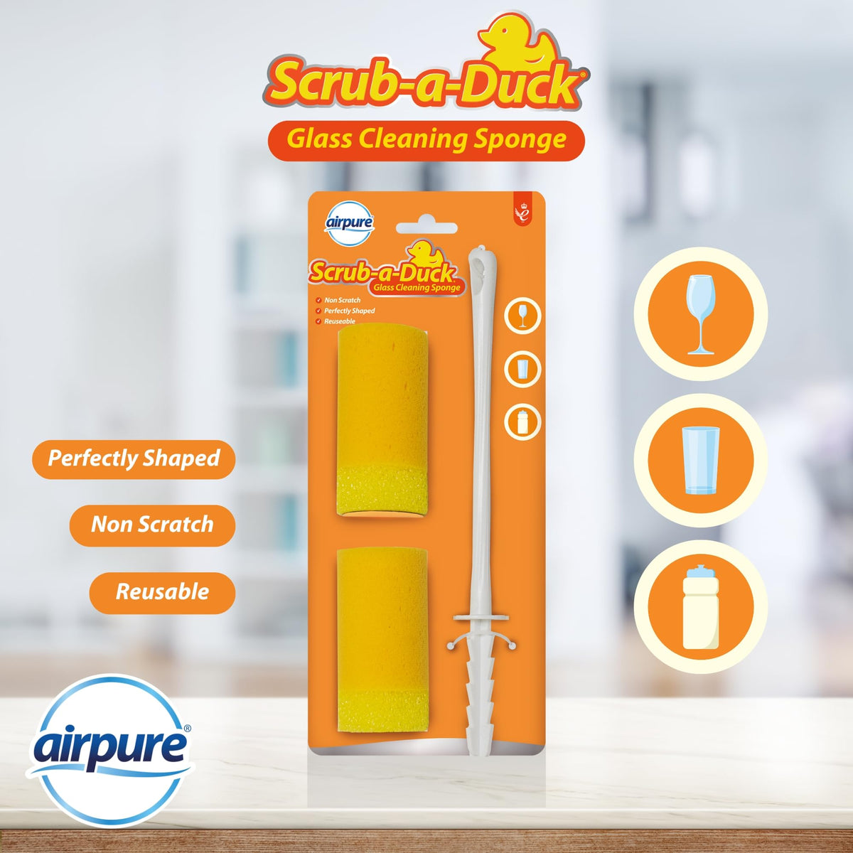 airpure Scrub-a-Duck Glass Cleaning Sponge - Non-Scratch, Perfectly Shaped | Pack of 2