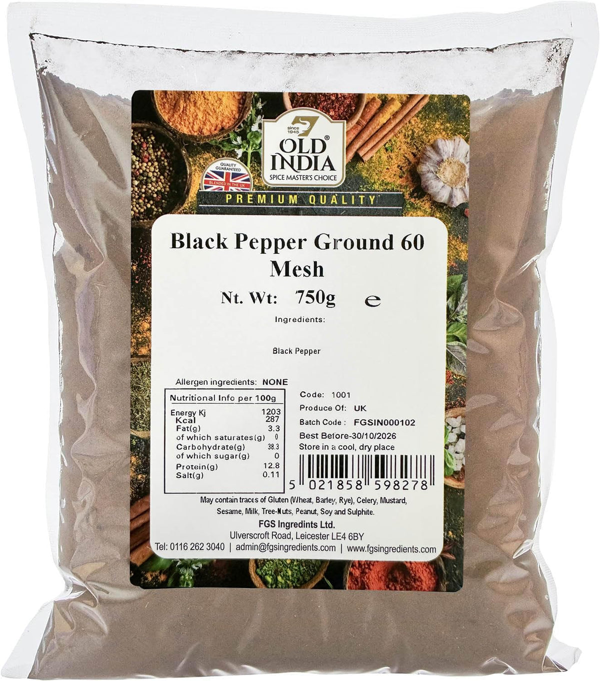 Old India Ground Black Pepper - 60 Mesh, 750g
