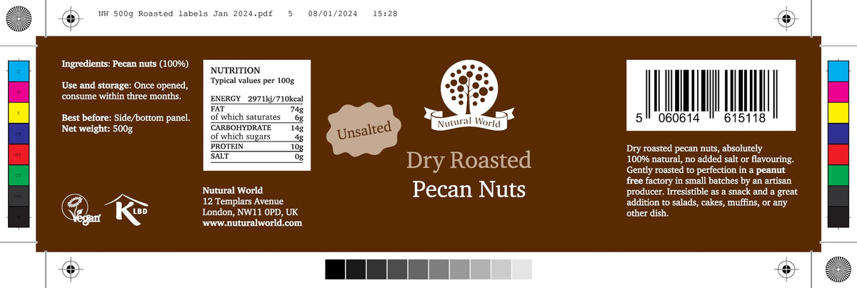 Nutural World Dry Roasted Unsalted Pecan Nuts - 400g Bag | Great Taste Award Winner | Peanut Free & Kosher Certified