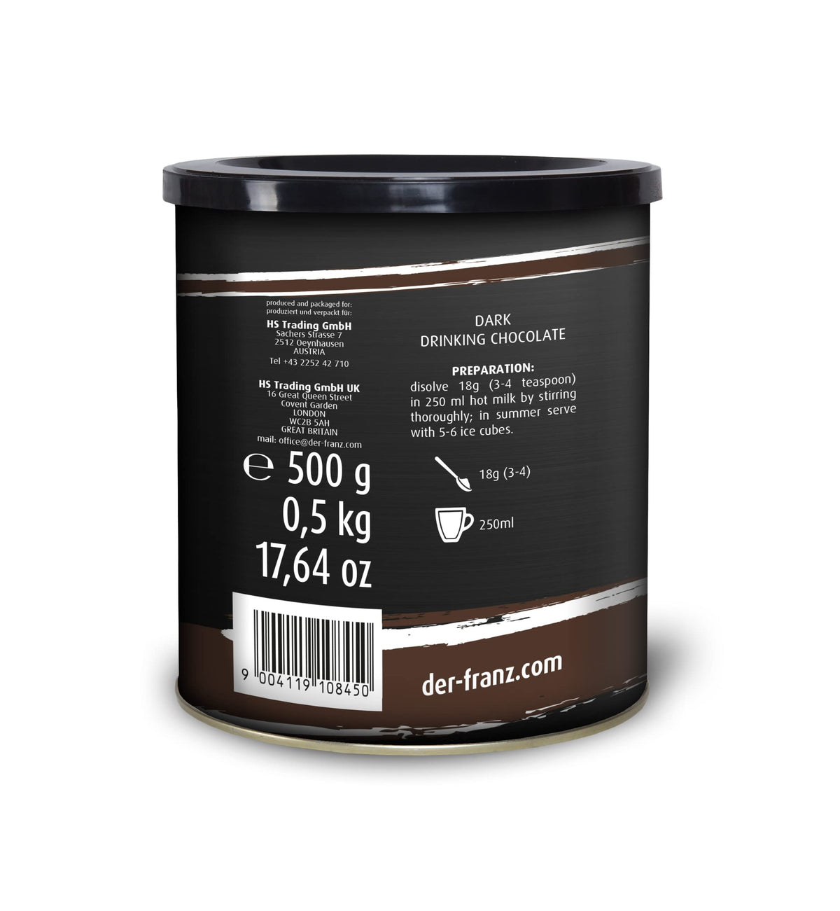 Der-Franz Dark Drinking Chocolate - 38.9% Cocoa | 1000g Pack of 2