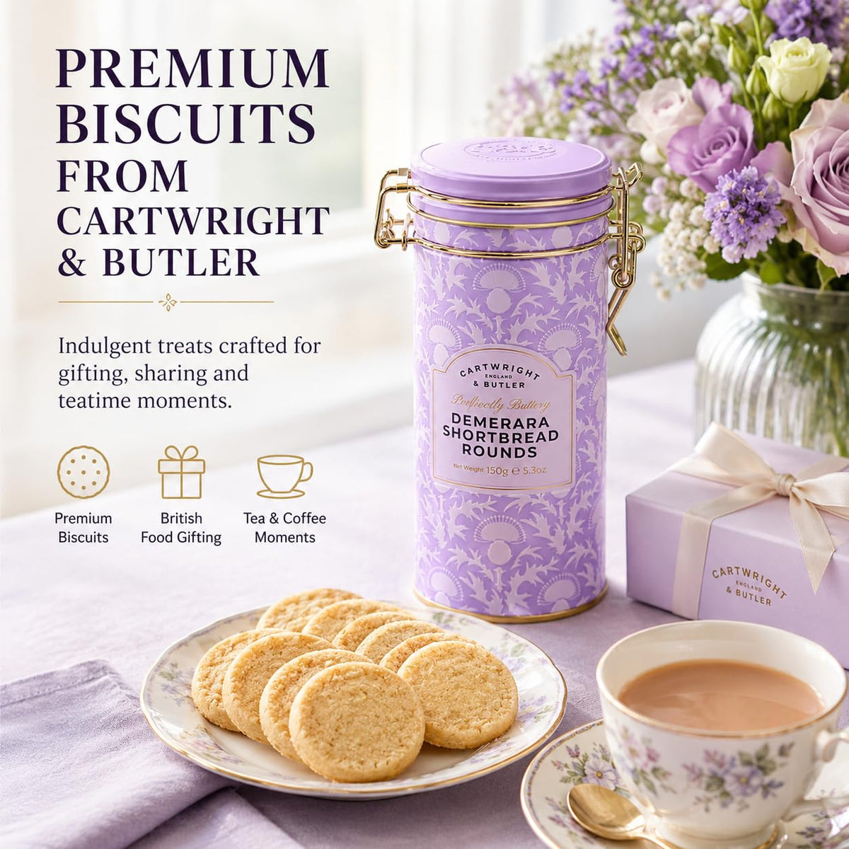 Cartwright & Butler Demerara Shortbread Rounds - Buttery & Crumbly | 150g Tin 7