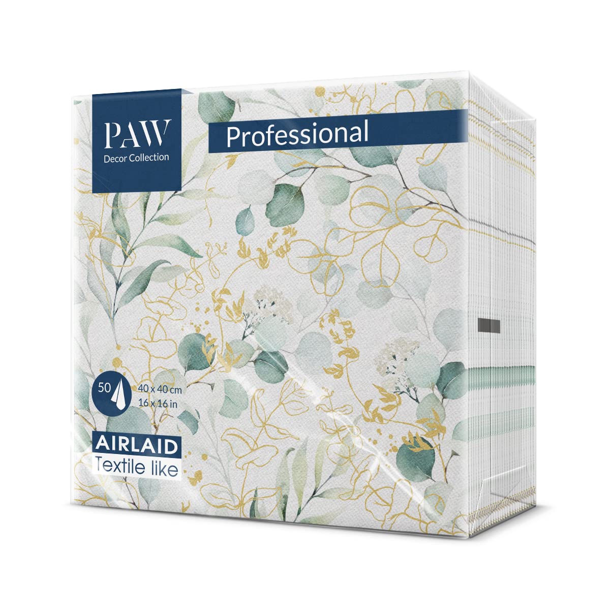 PAW Decor Collection Golden Eucalyptus Airlaid Napkins - 40 x 40 cm, 50 Pack