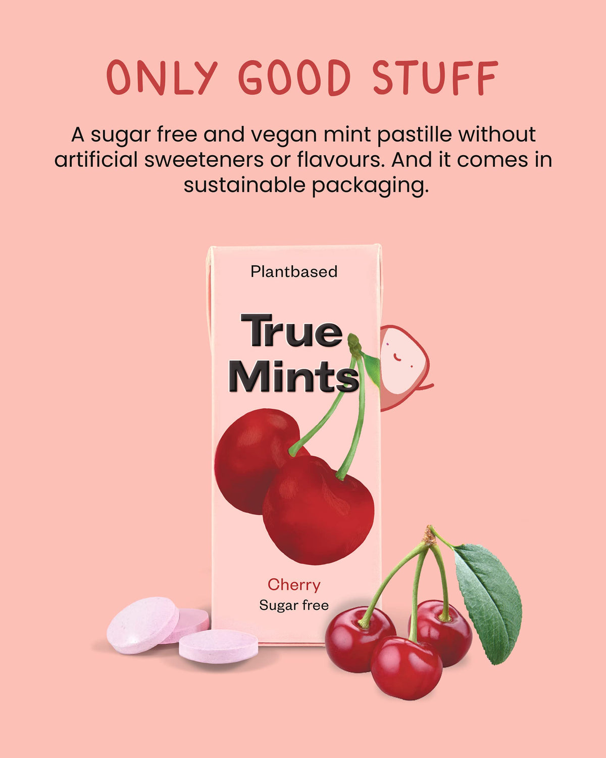 True Gum Cherry Flavour Mints - Sugar Free, Xylitol Sweetened, Vegan - 12 Pack 2