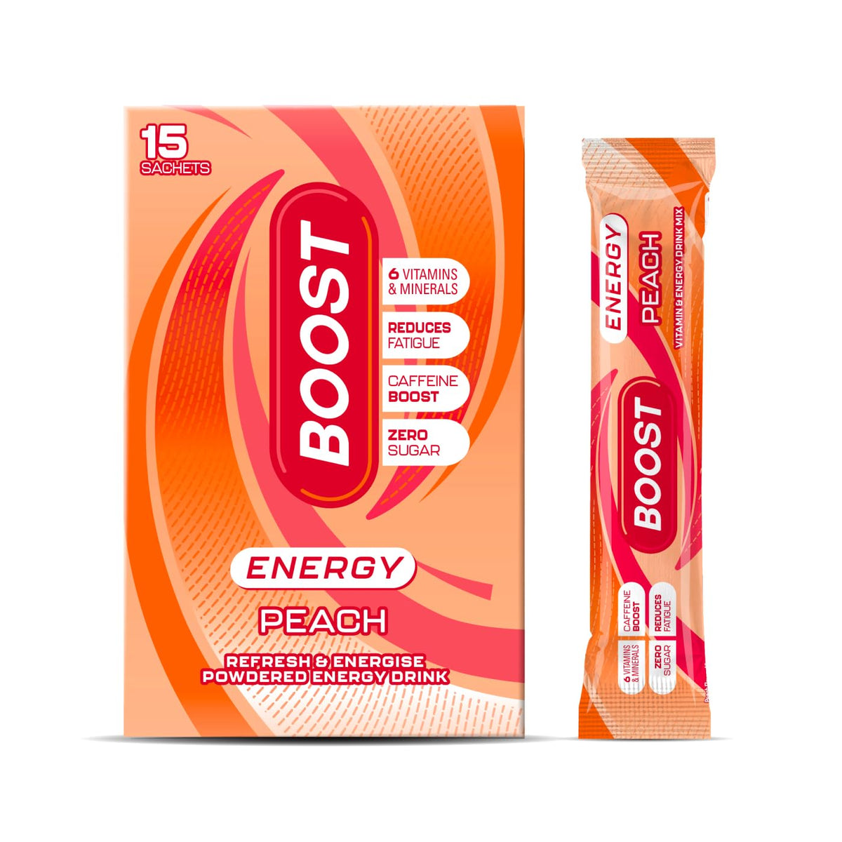 Boost Energy Powder Peach - Zero Sugar, 5g Sachets, 6 Pack