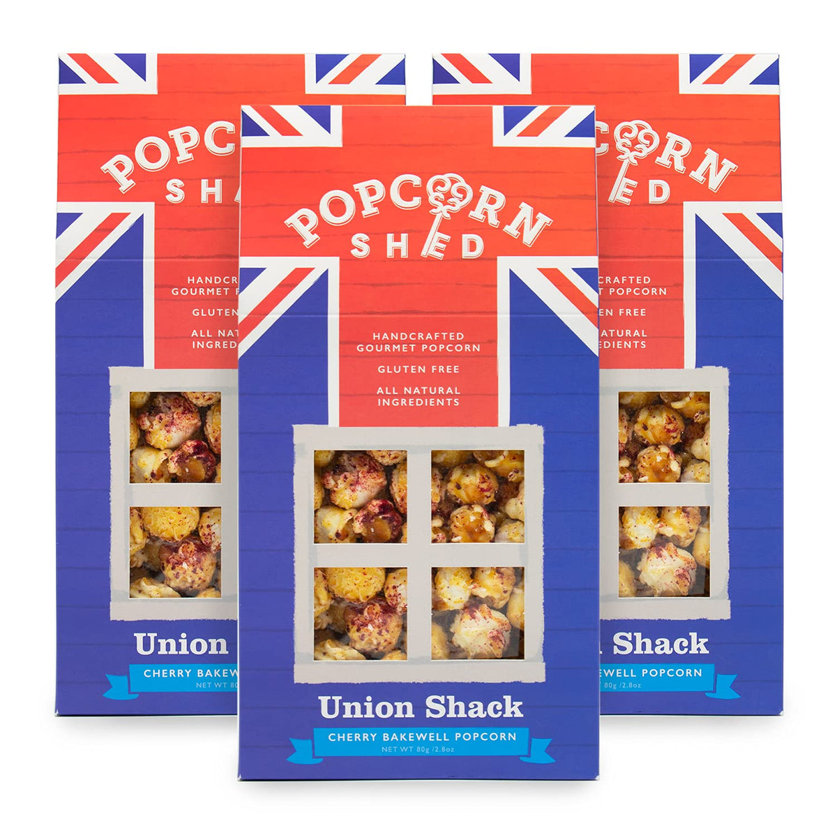 Popcorn Shed Cherry Bakewell Gourmet Popcorn - 80g Pack of 3 | Gluten-Free | Vegetarian
