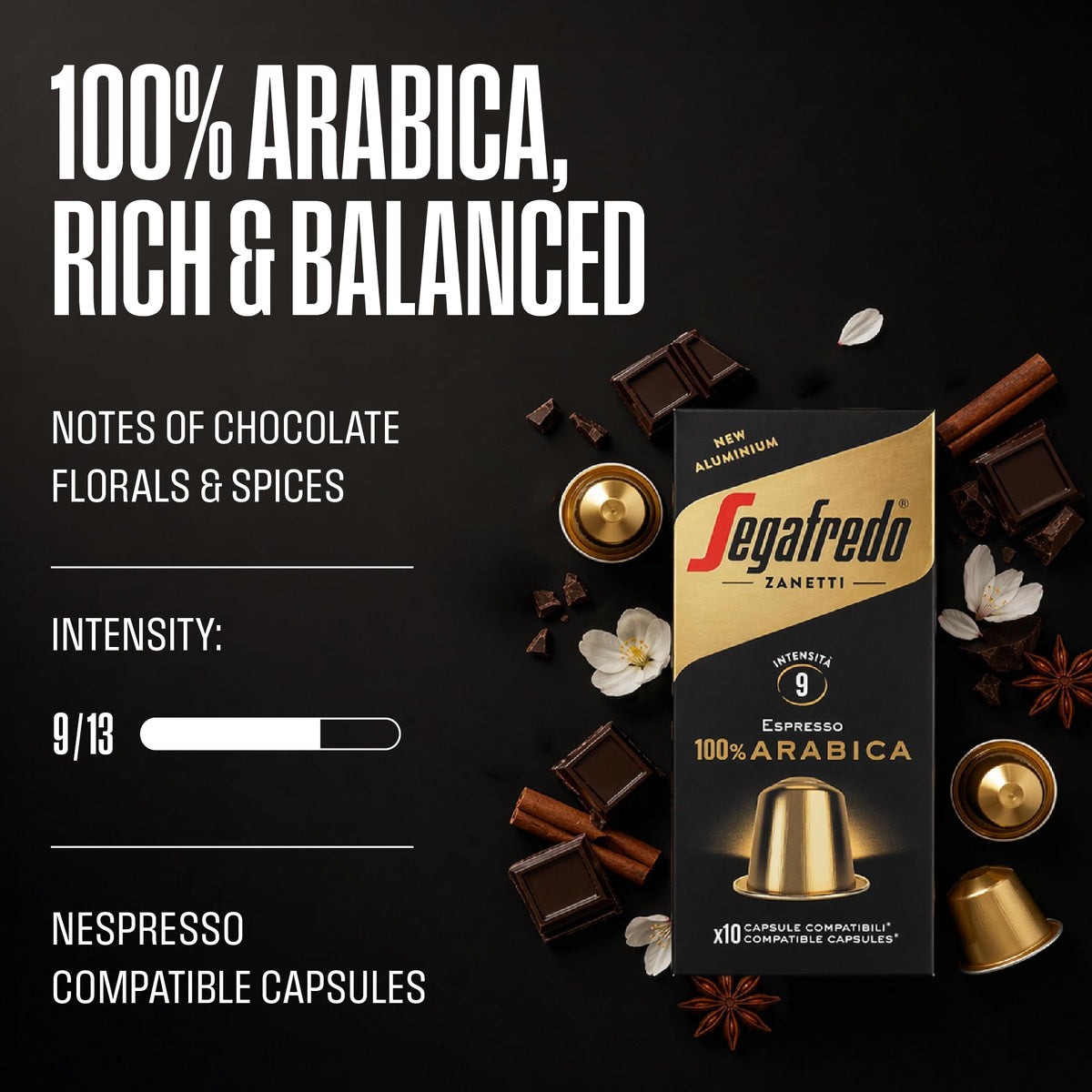 Segafredo Zanetti 100 Aluminum Capsules - 100% Arabica Coffee | Light Roast | Compatible with Nespresso 3