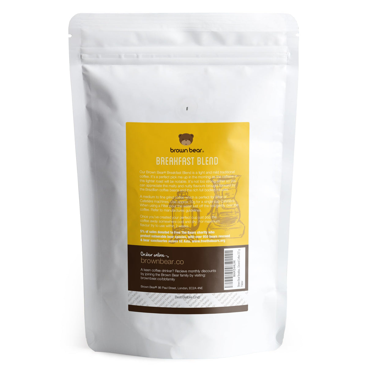 Brown Bear Breakfast Blend - Light Roast Ground Coffee | 227g | For French Press, Drip, V60 2
