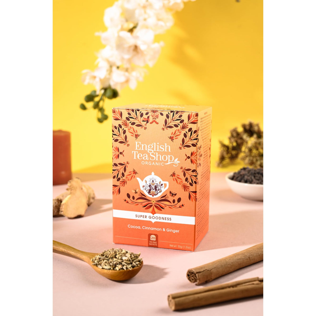English Tea Shop Organic Cocoa, Cinnamon & Ginger Herbal Tea - 20 Tea Bag Sachets
