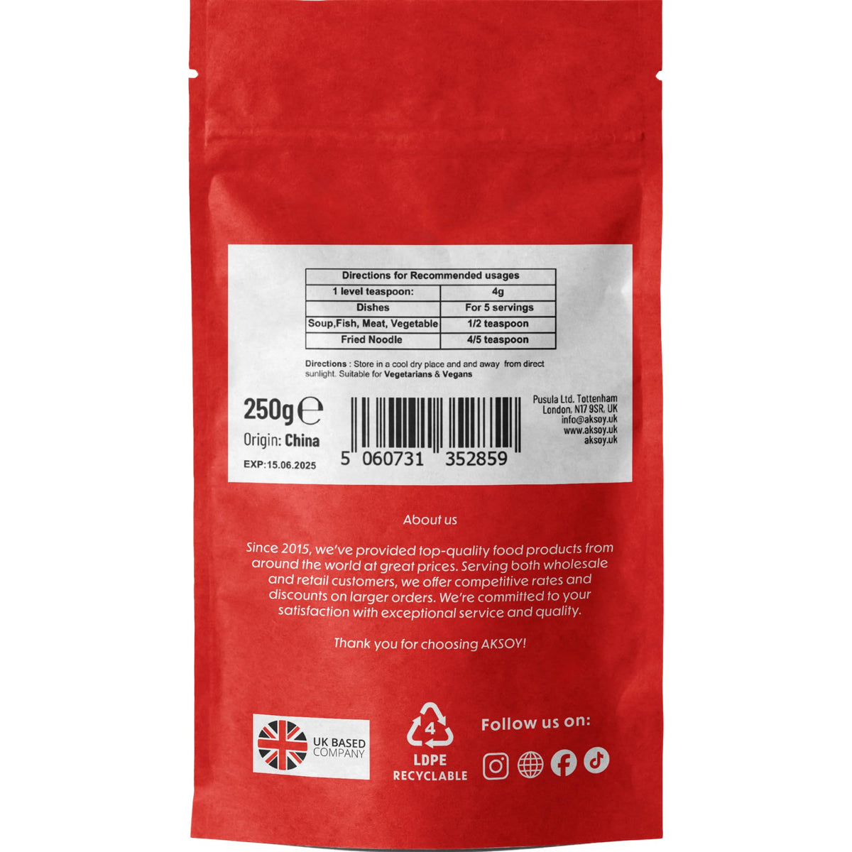 AKSOY Premium MSG (Monosodium Glutamate) - Flavour Enhancer, 250g Powder 4