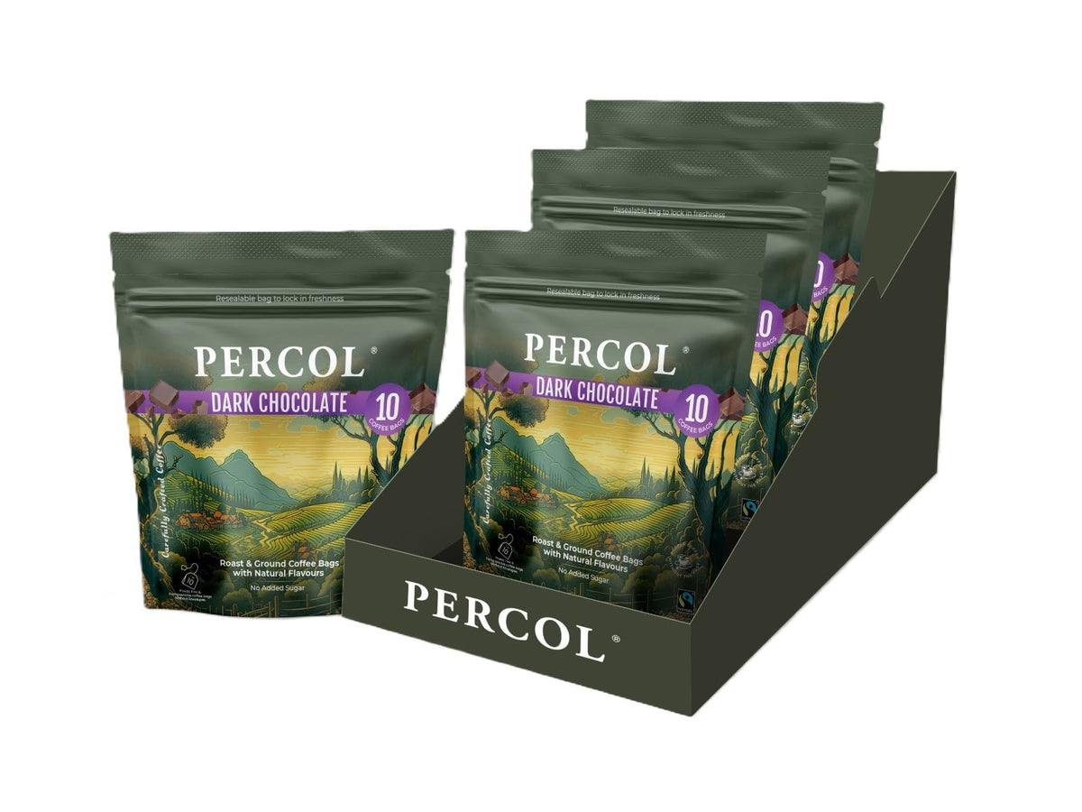 PERCOL Dark Chocolate Flavoured Ground Coffee Bags - 30 x 8g Bags, 240g Total
