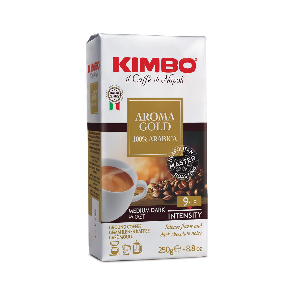 Kimbo Aroma Gold Ground Coffee - Authentic Italian Espresso, 100% Arabica, 500g Pack