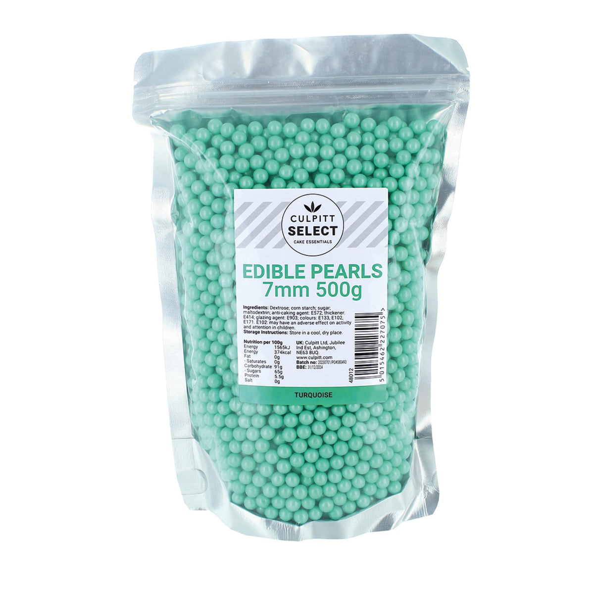 Culpitt Select Turquoise Pearls - 7mm Edible Cake Decorations | 500g Pouch