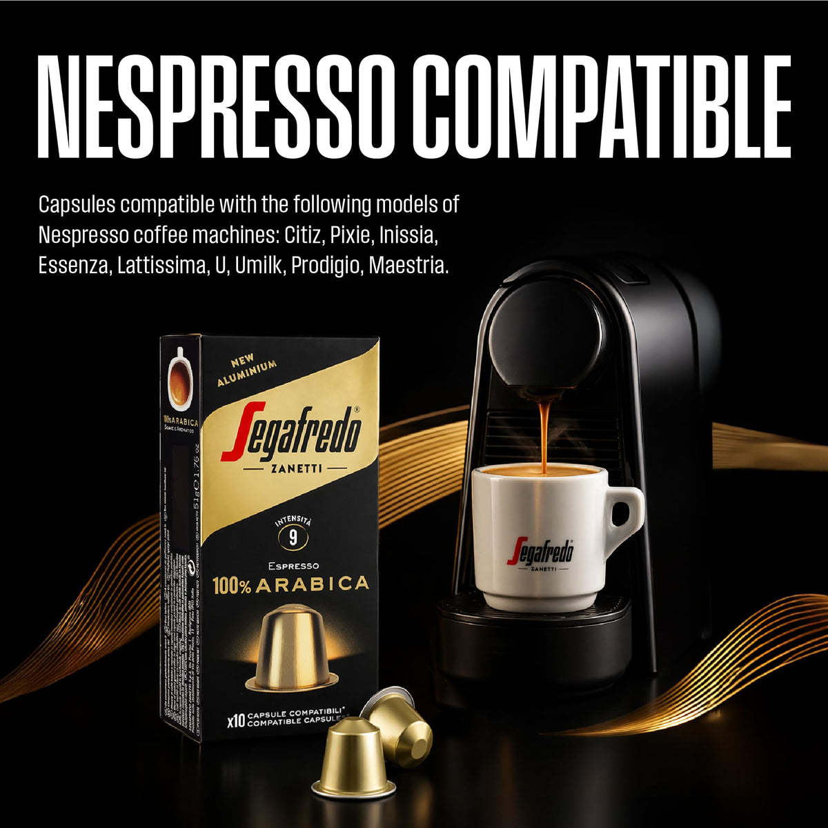 Segafredo Zanetti 100 Aluminum Capsules - 100% Arabica Coffee | Light Roast | Compatible with Nespresso 6