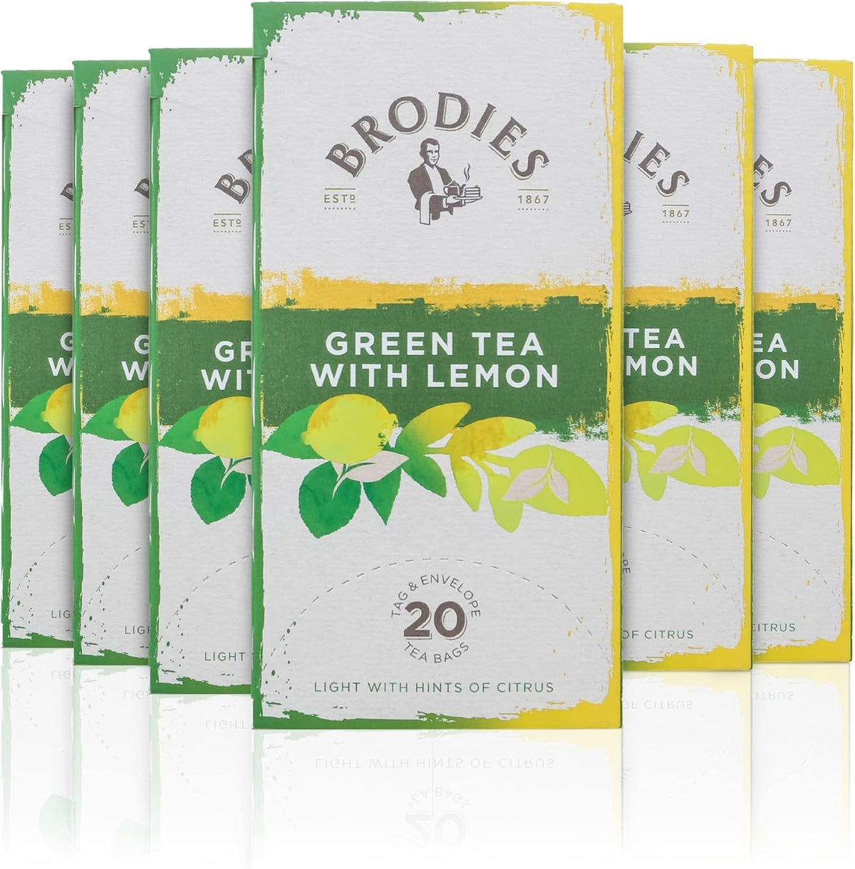 Brodies Green Tea with Lemon - 120 Teabags | Refreshing & Palate Cleansing | 6 Boxes of 20
